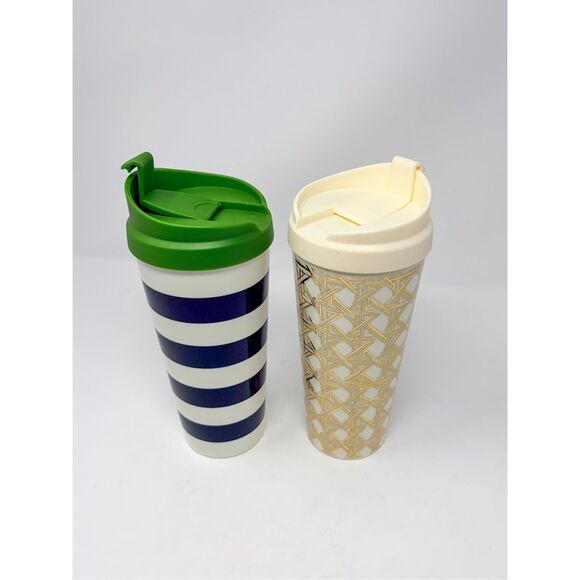 Kate Spade New York Lid Insulated Travel Tumblers Cup Stripes Gold Set of 2 - Picture 3 of 3